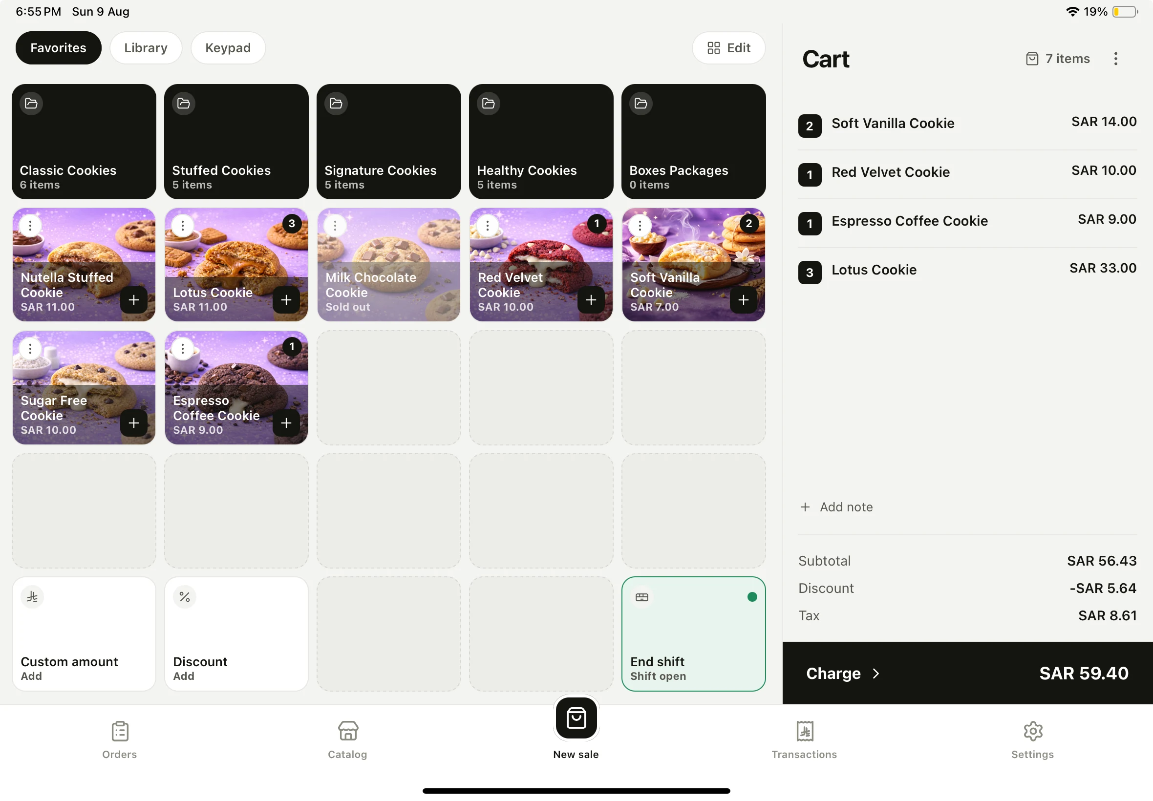 The Jaicome POS register screen on a tablet